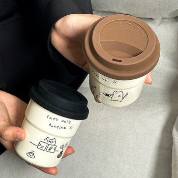 Серия Kitten керамична чаша за кафе с капак, японски стил, опростен стил