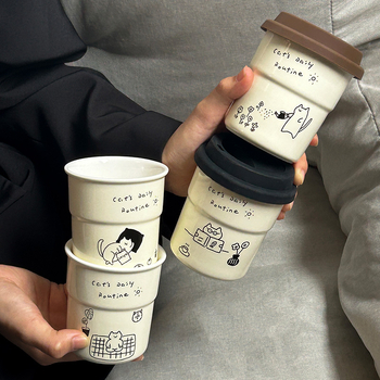 Серия Kitten керамична чаша за кафе с капак, японски стил, опростен стил