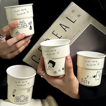 Серия Kitten керамична чаша за кафе с капак, японски стил, опростен стил