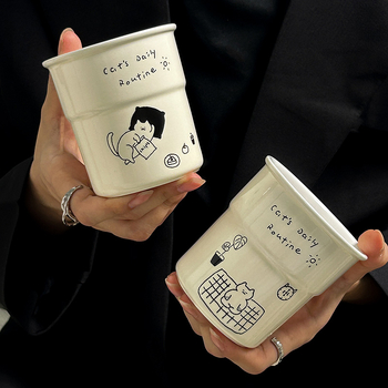 Серия Kitten керамична чаша за кафе с капак, японски стил, опростен стил