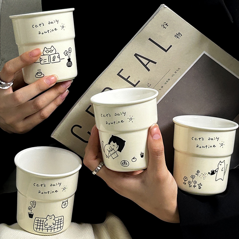 Серия Kitten керамична чаша за кафе с капак, японски стил, опростен стил