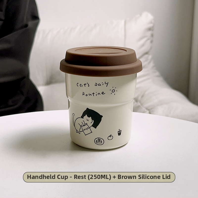 Kitten séria keramická šálka na kávu s viečkom, japonský štýl, jednoduchý štýl