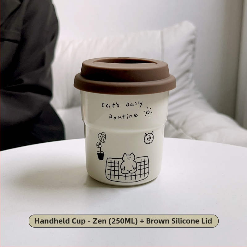 Kitten séria keramická šálka na kávu s viečkom, japonský štýl, jednoduchý štýl