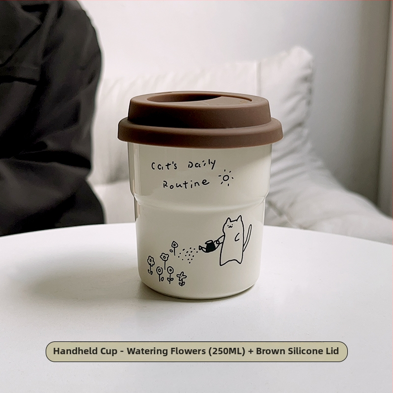 Kitten séria keramická šálka na kávu s viečkom, japonský štýl, jednoduchý štýl