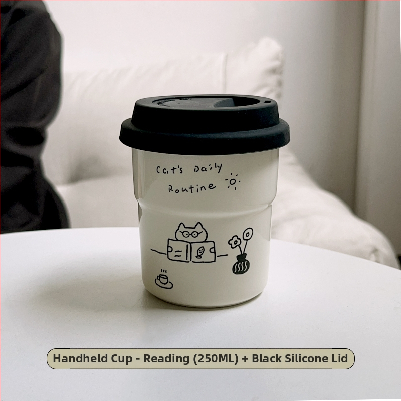 Kitten séria keramická šálka na kávu s viečkom, japonský štýl, jednoduchý štýl