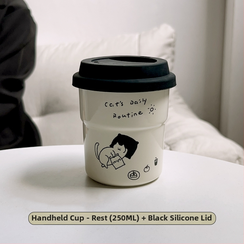 Kitten séria keramická šálka na kávu s viečkom, japonský štýl, jednoduchý štýl