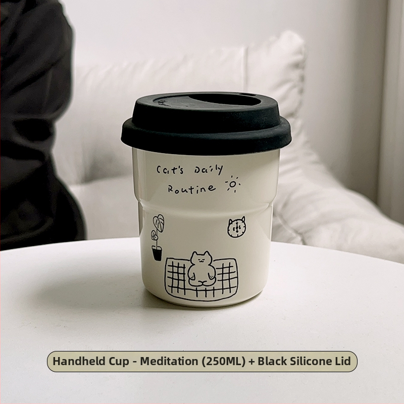 Kitten séria keramická šálka na kávu s viečkom, japonský štýl, jednoduchý štýl