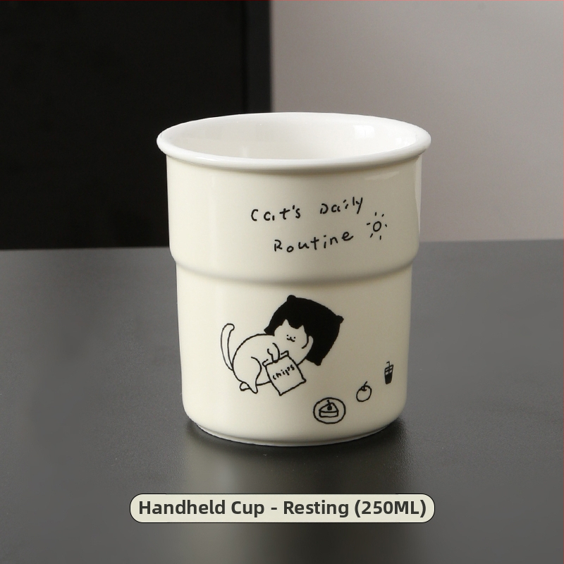 Kitten séria keramická šálka na kávu s viečkom, japonský štýl, jednoduchý štýl