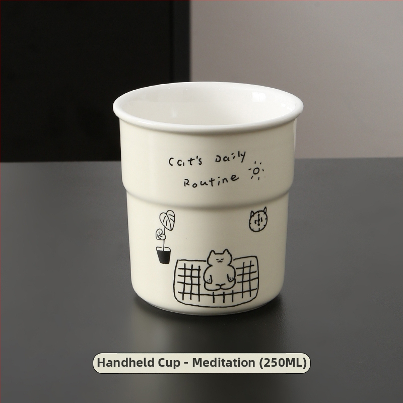 Kitten séria keramická šálka na kávu s viečkom, japonský štýl, jednoduchý štýl