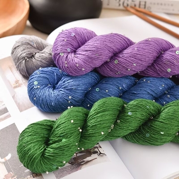 Tencel сатенена прежда с мъниста и пайети, усукана за плетене и DIY тъкани