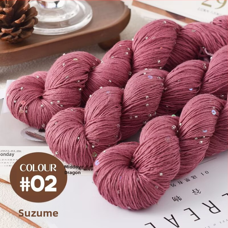 Tencel saténová priadza s korálkami a flitrami na pletenie a DIY tkanie