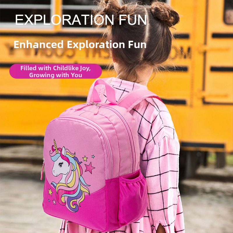 Vaikų kuprinė su vienaragio motyvu, Oxford audinys, kvėpuojanti, lengva, pečių dirželiai su oro pagalve