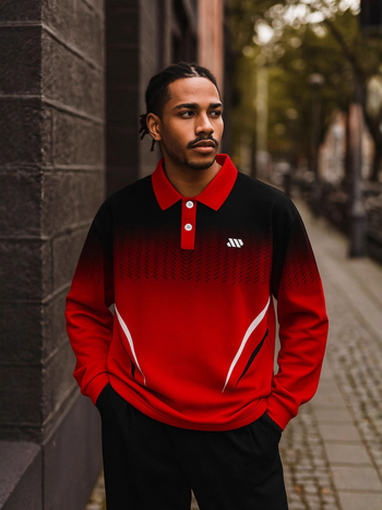 Muška dukserica s 3D digitalnim printom, ovratnik spušten, dugi rukav, 96% poliester, prilagođeni kroj