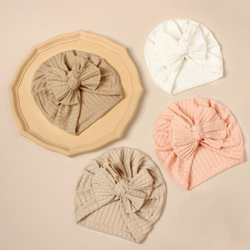 Dječja kapa beanie s vaflnom uzorkom i mašnicom - ručno izrađena, otisnuti logotip, serija Princeza