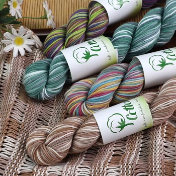 Прежда за DIY плетене: чист памук, ръчно боядисана прежда със сегментно боядисване, за детски пуловер и шал