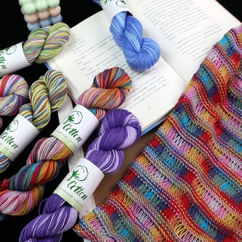 Прежда за DIY плетене: чист памук, ръчно боядисана прежда със сегментно боядисване, за детски пуловер и шал