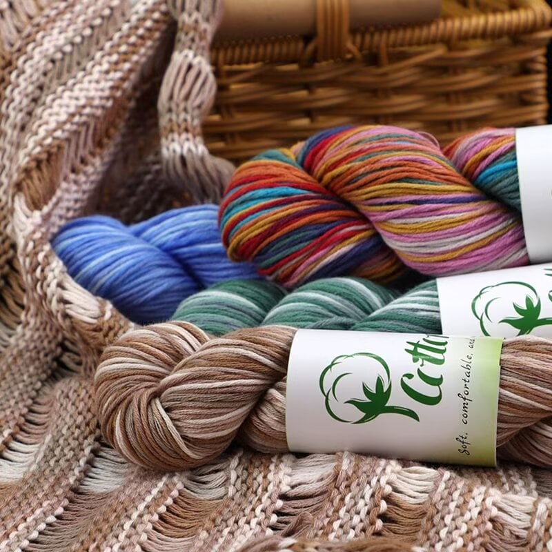 Прежда за DIY плетене: чист памук, ръчно боядисана прежда със сегментно боядисване, за детски пуловер и шал