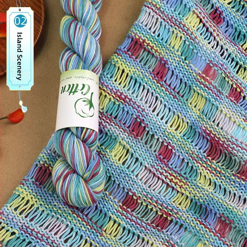 Priadza na DIY pletenie: 100% bavlna, ručne farbená priadza, segmentovo farbená, vhodná pre detský sveter a šál