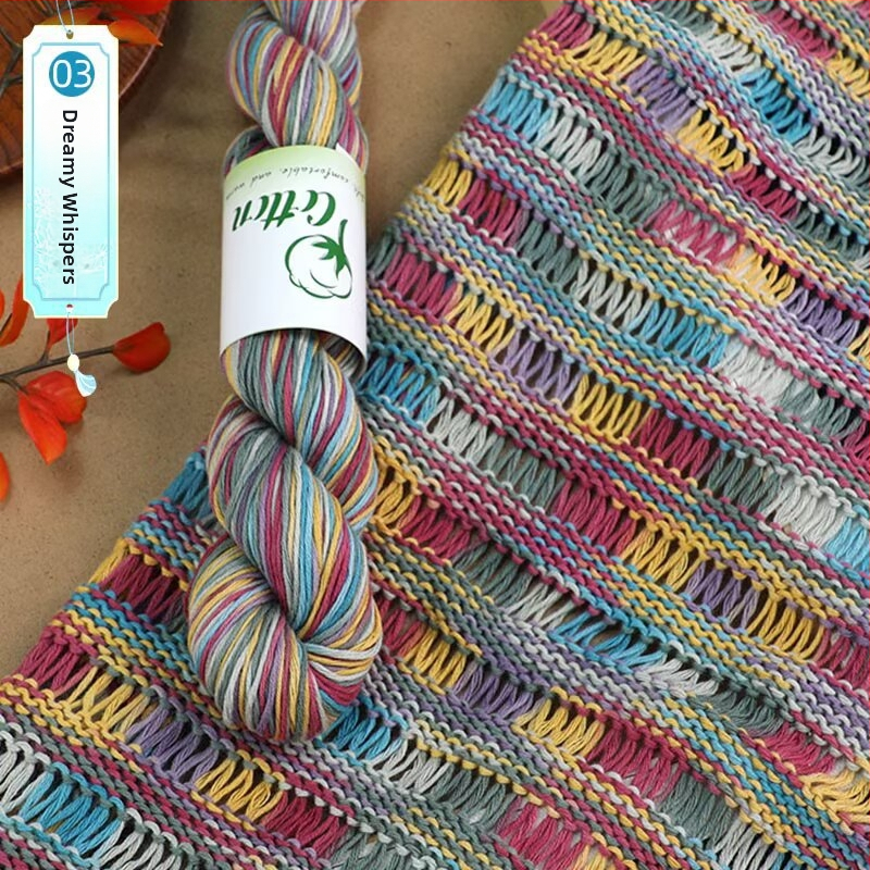 Priadza na DIY pletenie: 100% bavlna, ručne farbená priadza, segmentovo farbená, vhodná pre detský sveter a šál