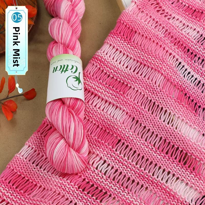 Priadza na DIY pletenie: 100% bavlna, ručne farbená priadza, segmentovo farbená, vhodná pre detský sveter a šál