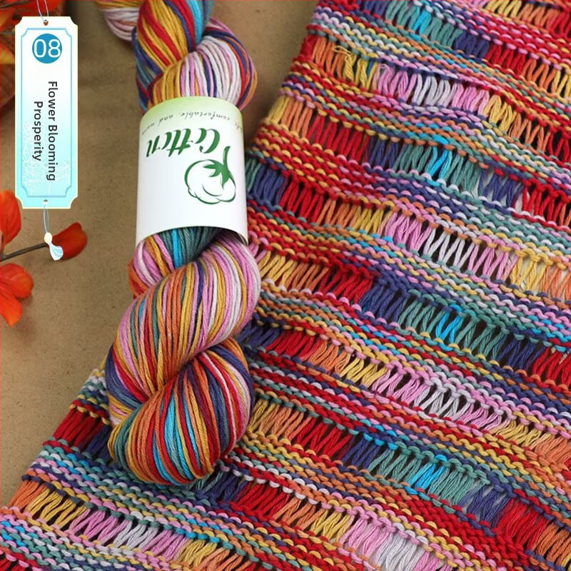 Priadza na DIY pletenie: 100% bavlna, ručne farbená priadza, segmentovo farbená, vhodná pre detský sveter a šál