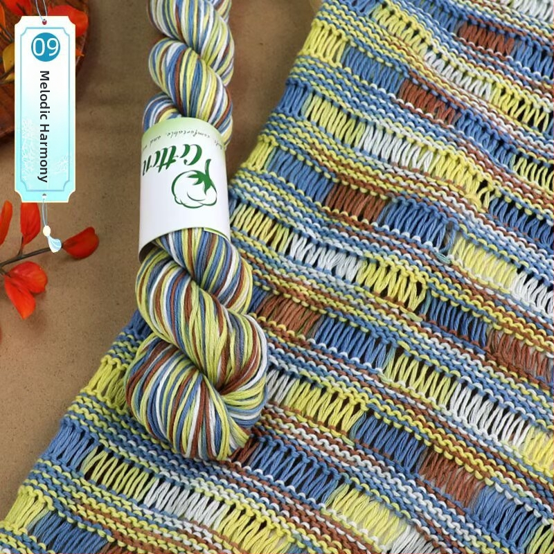 Priadza na DIY pletenie: 100% bavlna, ručne farbená priadza, segmentovo farbená, vhodná pre detský sveter a šál