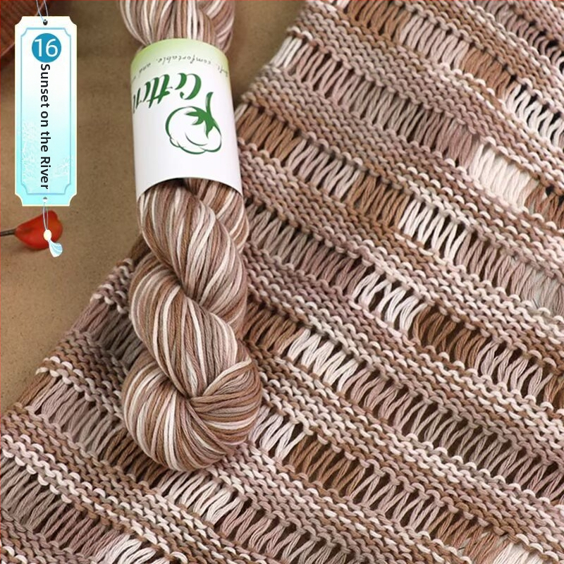 Priadza na DIY pletenie: 100% bavlna, ručne farbená priadza, segmentovo farbená, vhodná pre detský sveter a šál