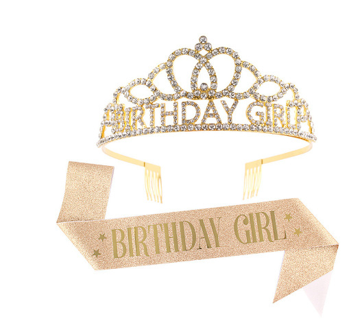 Dievčenská narodeninová koruna s ramenným popruhom — Ručne vyrobené; Prispôsobiteľné; Značka Hengzhou; Materiál: Tkanina