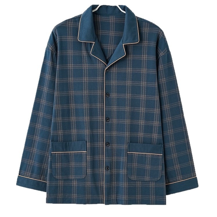 Pánska súprava na spanie z pletenej bavlny (90–95%), golier Turn-down, dlhé rukávy, dlhé nohavice