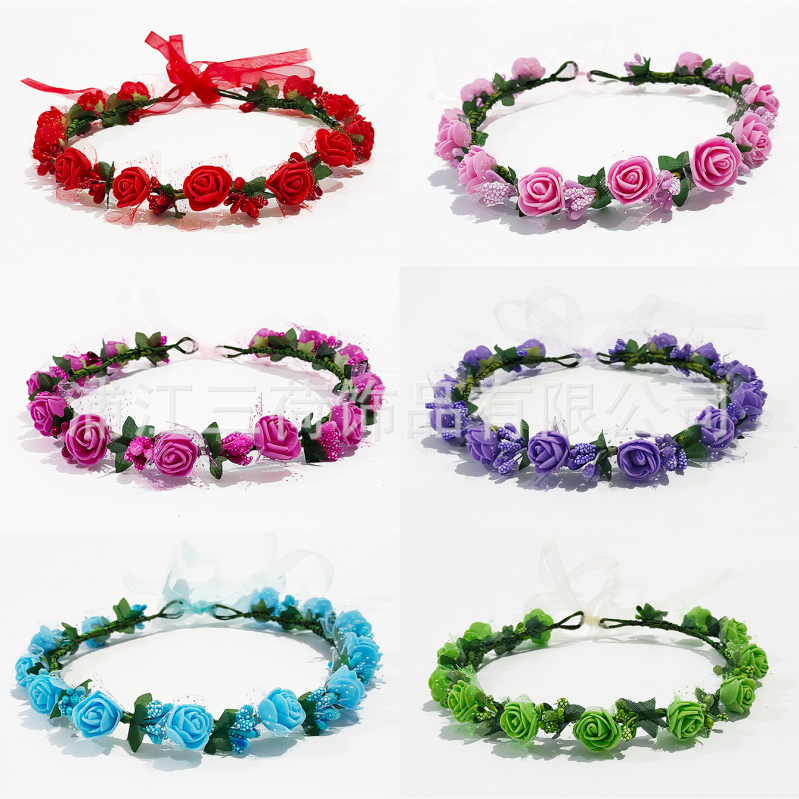 Ručne vyrobená diadéma s PE kvetmi – kórejský štýl, svieži a sladký, pre ženy