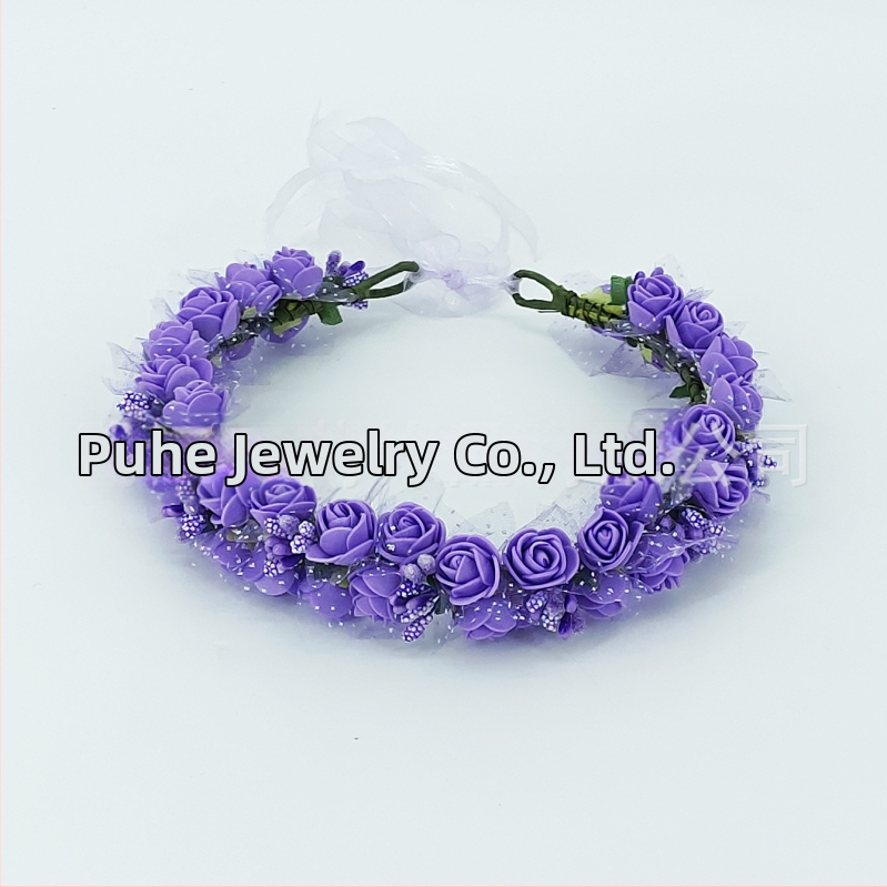 Ručne vyrobená diadéma s PE kvetmi – kórejský štýl, svieži a sladký, pre ženy