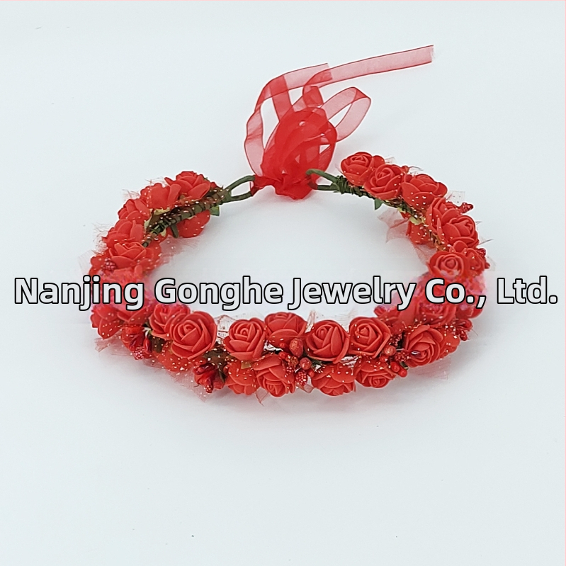 Ručne vyrobená diadéma s PE kvetmi – kórejský štýl, svieži a sladký, pre ženy