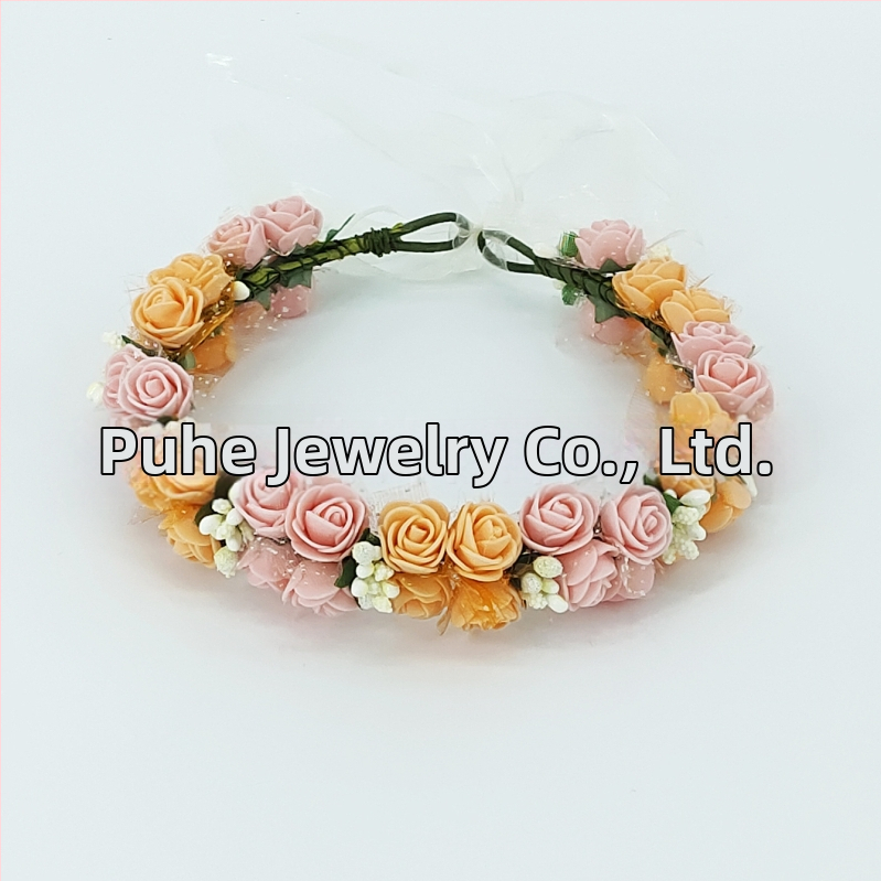 Ručne vyrobená diadéma s PE kvetmi – kórejský štýl, svieži a sladký, pre ženy