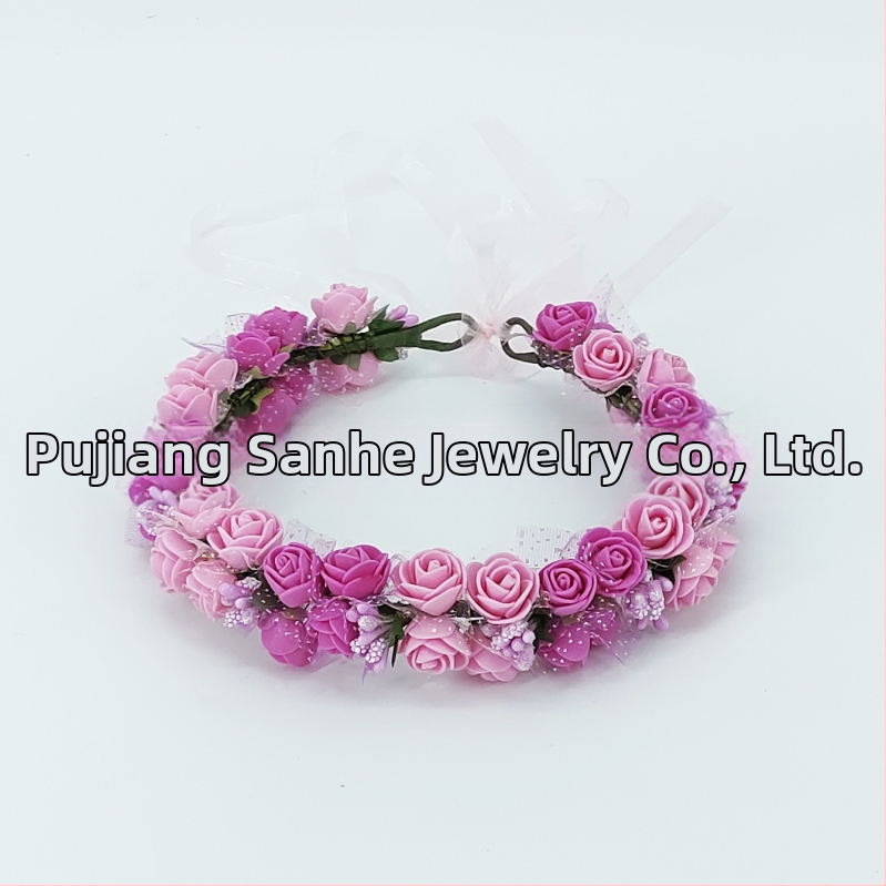 Ručne vyrobená diadéma s PE kvetmi – kórejský štýl, svieži a sladký, pre ženy