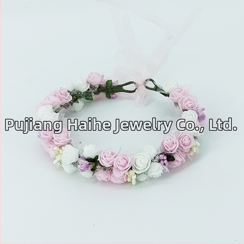 Ručne vyrobená diadéma s PE kvetmi – kórejský štýl, svieži a sladký, pre ženy