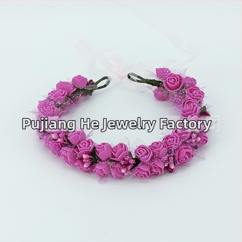Ručne vyrobená diadéma s PE kvetmi – kórejský štýl, svieži a sladký, pre ženy
