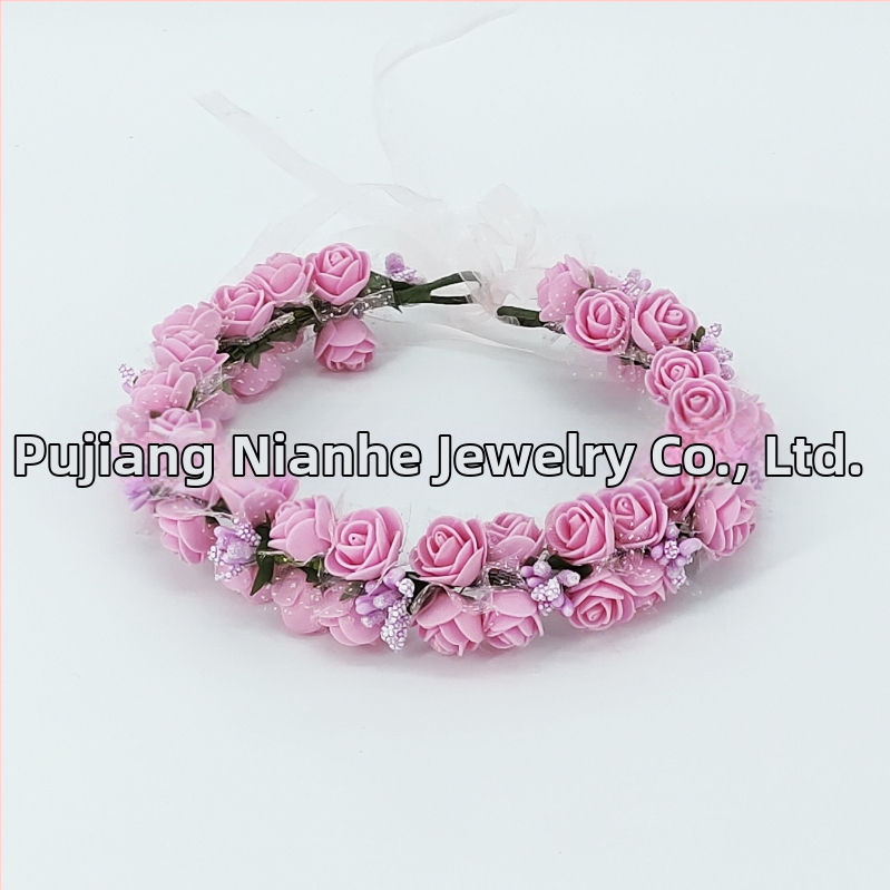 Ručne vyrobená diadéma s PE kvetmi – kórejský štýl, svieži a sladký, pre ženy