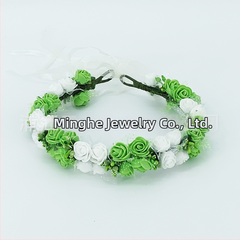 Ručne vyrobená diadéma s PE kvetmi – kórejský štýl, svieži a sladký, pre ženy