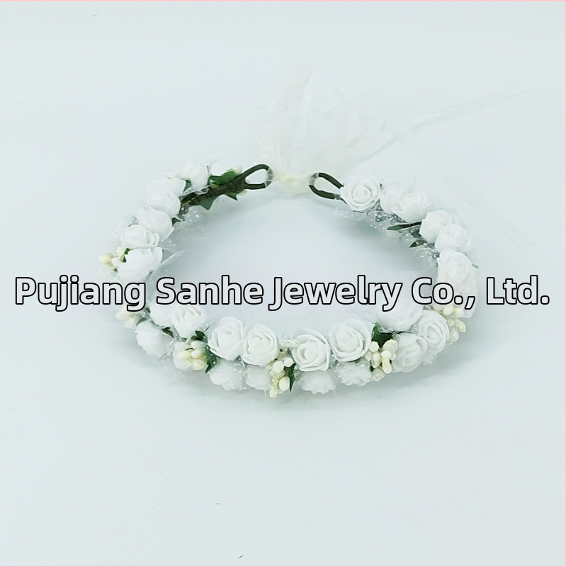 Ručne vyrobená diadéma s PE kvetmi – kórejský štýl, svieži a sladký, pre ženy