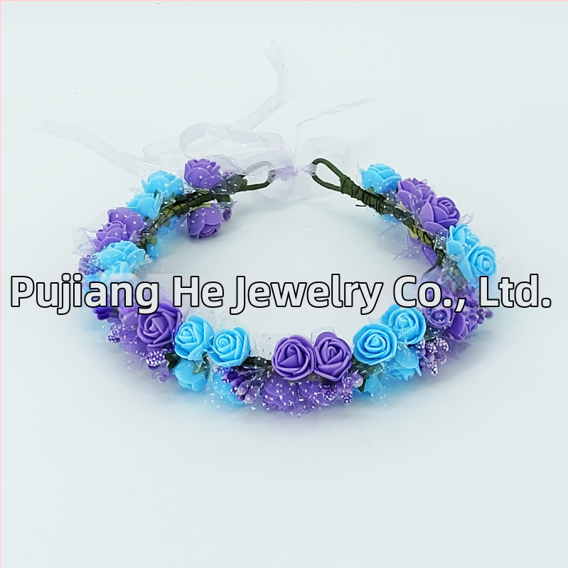 Ručne vyrobená diadéma s PE kvetmi – kórejský štýl, svieži a sladký, pre ženy