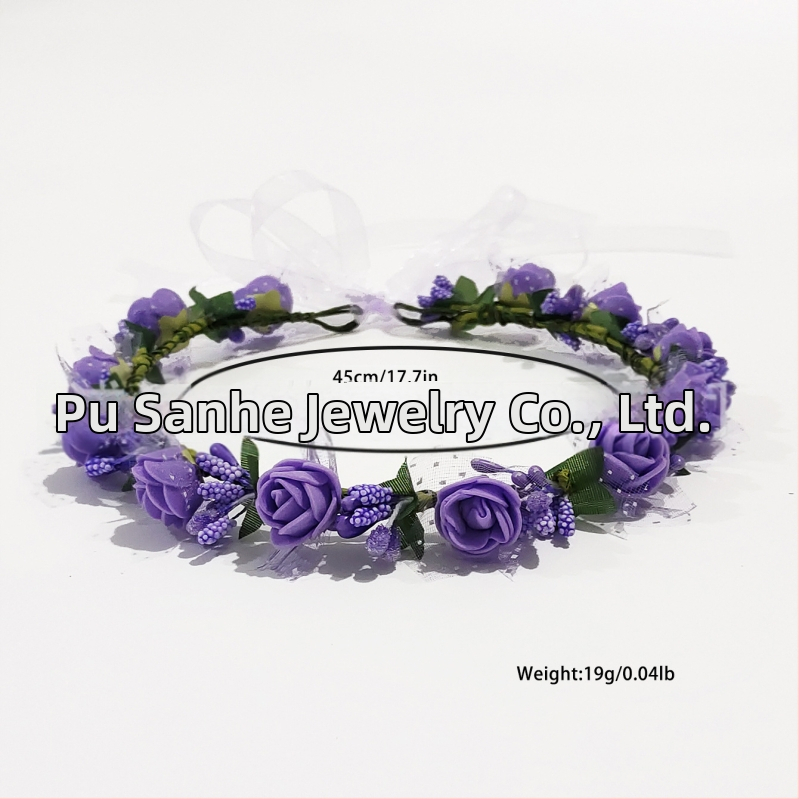 Ručne vyrobená diadéma s PE kvetmi – kórejský štýl, svieži a sladký, pre ženy