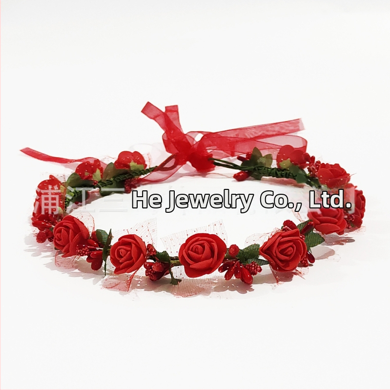 Ručne vyrobená diadéma s PE kvetmi – kórejský štýl, svieži a sladký, pre ženy