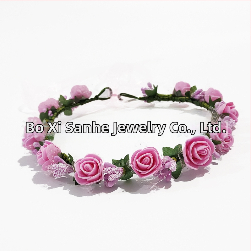 Ručne vyrobená diadéma s PE kvetmi – kórejský štýl, svieži a sladký, pre ženy