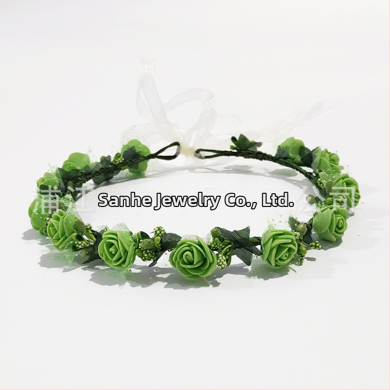 Ručne vyrobená diadéma s PE kvetmi – kórejský štýl, svieži a sladký, pre ženy