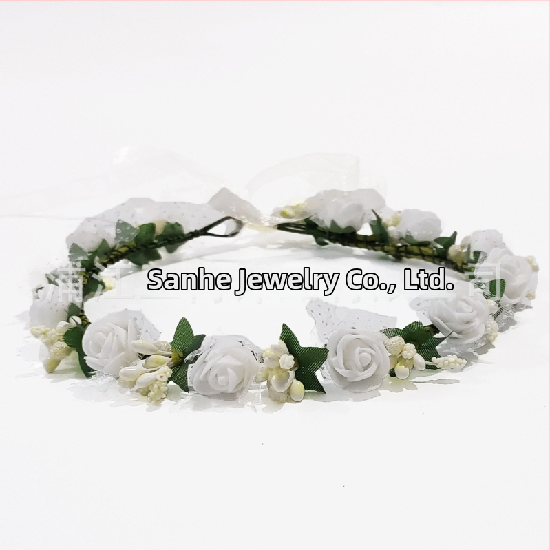 Ručne vyrobená diadéma s PE kvetmi – kórejský štýl, svieži a sladký, pre ženy