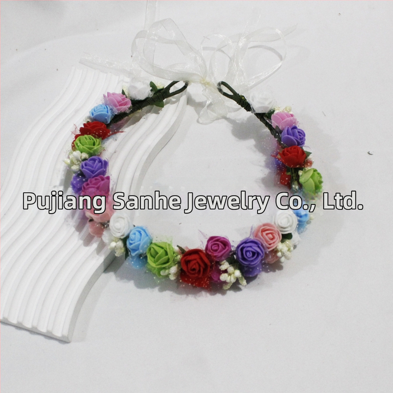 Ručne vyrobená diadéma s PE kvetmi – kórejský štýl, svieži a sladký, pre ženy