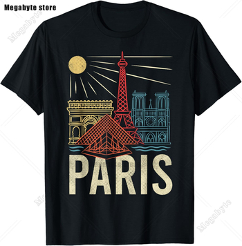 Eiffel Tower Paris T-särk - Laisva lõikega, ümmarguse kaelusega, lühikeste varrukatega, trükk logoga, 91-95% puuvill