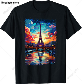 Eiffel Tower Paris T-särk - Laisva lõikega, ümmarguse kaelusega, lühikeste varrukatega, trükk logoga, 91-95% puuvill