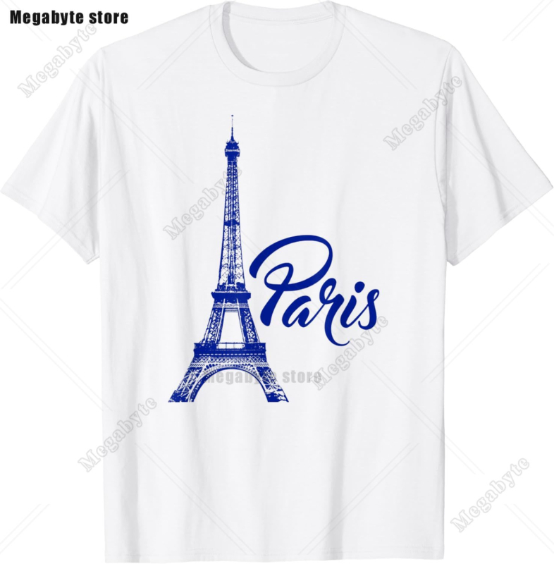 Eiffel Tower Paris T-särk - Laisva lõikega, ümmarguse kaelusega, lühikeste varrukatega, trükk logoga, 91-95% puuvill