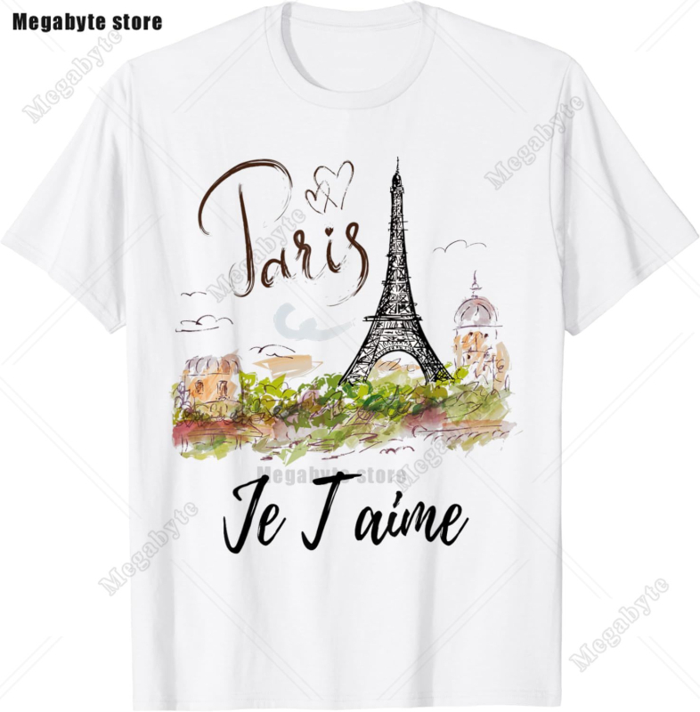 Eiffel Tower Paris T-särk - Laisva lõikega, ümmarguse kaelusega, lühikeste varrukatega, trükk logoga, 91-95% puuvill